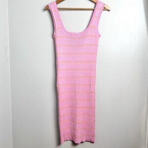 Vero Moda Pink Stripe Knit‎ Bodycon Midi Dress Sleeveless Summer Casual NEW Sz L